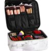 Marble Journey Makeup Bag with adjustable dividers, built-in mirror, and PU leather exterior in a stylish marble pattern.