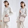 White Leather Makeup Bag - Your Stylish Travel Companion with Adjustable Compartments and Shoulder Strap! ?✨