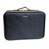 Large marble-patterned makeup case with golden zippers and 3 compartments shown open, displaying adjustable dividers and makeup storage tools.