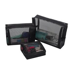 HOYOFO Mesh Makeup Bag 3 PCS Black Mesh Zipper