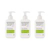 Three pump bottles of Neutrogena Naturals Daily Face Wash and Makeup Remover, designed to cleanse skin and remove makeup with natural ingredients, including Peruvian Tara Seed