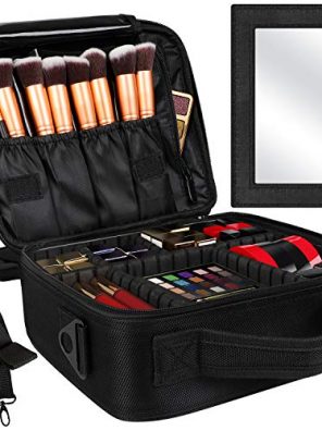Portable Train Cosmetic Case Organizer with Mirror Shoulder Strap
