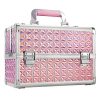 Costravio Glitter Pink Giant Makeup Case with lockable storage, mirror, and jewelry tray for makeup and beauty essentials