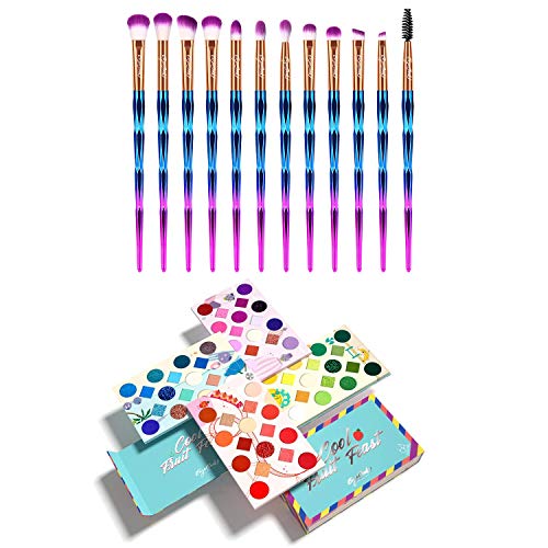 Cool Fruit Feast Palette + Neon Eyeshadow Brushes Set - Professional 64 Colors for Mesmerizing Eye Looks 1 Neon Eyeshadow Palette With Eye Shadow Brushes Set