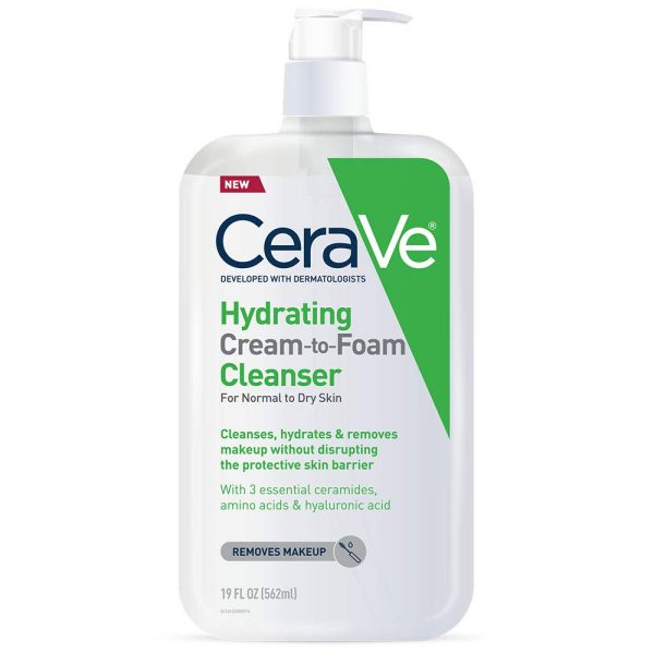 CeraVe Hydrating daily facial cleaning, makeup removal 1 CeraVe Hydrating Cream-to-Foam Cleanser