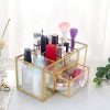 DesignSter Antique Glass Makeup Organizer – Elegant Storage for Vanity with Pearls and Multi-Functional Compartments