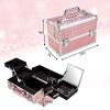 Costravio Giant Beauty Organizer – 13-inch Makeup Case with Jewelry Tray, Mirror, and Lockable Storage, Glitter Pink