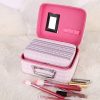Elegance in Simplicity: Stripe Makeup Bag with Premium PU Leather and Mirror