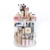 360 Degree Rotating Makeup Organizer with adjustable trays for cosmetics and brushes
