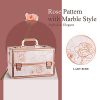Rose Gold Makeup Case - Large Portable Beauty Box with Marble Rose Design, Lockable Cosmetic Organizer for Women