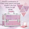 Costravio Giant Beauty Organizer – 13-inch Makeup Case with Jewelry Tray, Mirror, and Lockable Storage, Glitter Pink