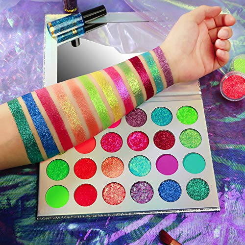 61Ee6iy8GyL UV Glow Neon Glitter Eyeshadow Palette Makeup
