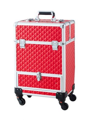 Rolling Cosmetic Travel Storage With Folding Trays and Drawer