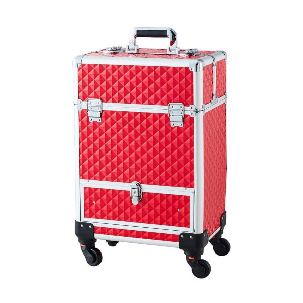 Rolling Cosmetic Travel Storage With Folding Trays and Drawer 1 Rolling Cosmetic Travel Storage With Folding Trays and Drawer