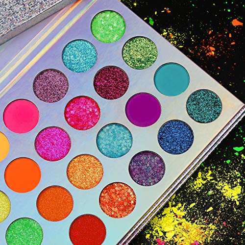 61JBU6UnT4L UV Glow Neon Glitter Eyeshadow Palette Makeup