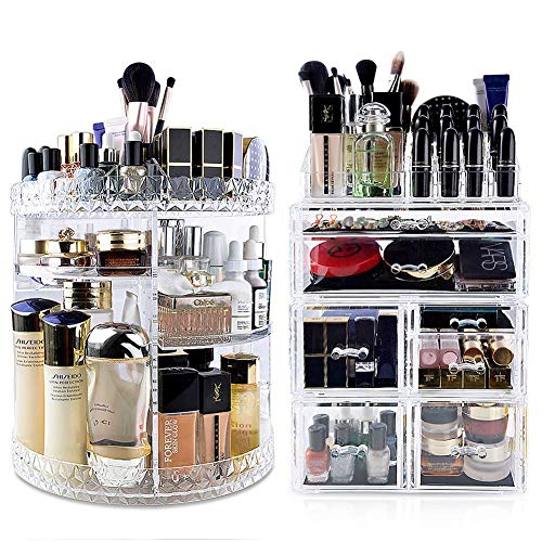 Revolutionize Your Vanity with This Acrylic Makeup Organizer – 7 Drawers & Rotating Shelf 1 Clear acrylic makeup organizer with 7 drawers and 360-degree rotating shelf