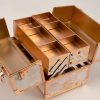 Rose Gold Makeup Case - Large Portable Beauty Box with Marble Rose Design, Lockable Cosmetic Organizer for Women