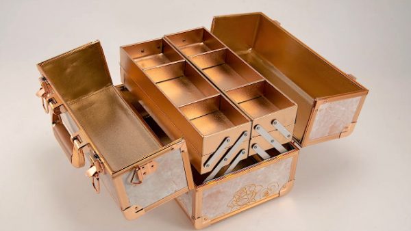 Rose Gold Makeup Case - Large Portable Beauty Box with Marble Rose Design, Lockable Cosmetic Organizer for Women - Image 7
