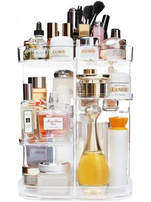 360° Rotating Makeup Organizer with Adjustable Shelves and Large Capacity