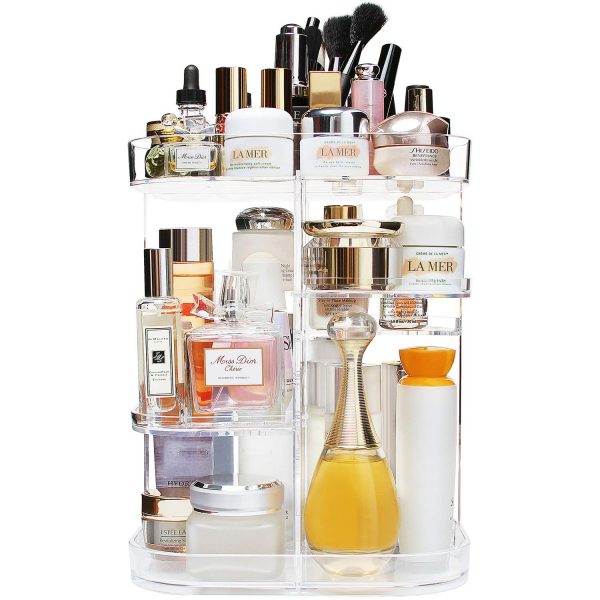 360° Rotating Makeup Organizer with Adjustable Shelves and Large Capacity