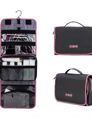 Hanging Journey Toiletry Bag: Your Portable Beauty Organizer in Gray+Pink"