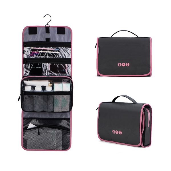 Hanging Journey Toiletry Bag: Your Portable Beauty Organizer in Gray+Pink"