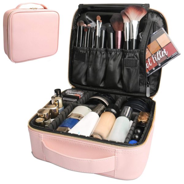 Bvser Travel Makeup Case, PU Leather with Adjustable Dividers
