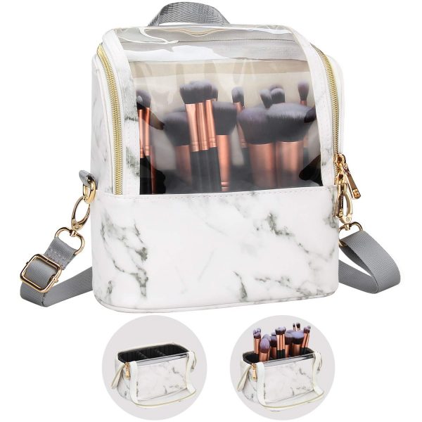 Marble Marvel: Portable Makeup Brush Holder Organizer Bag
