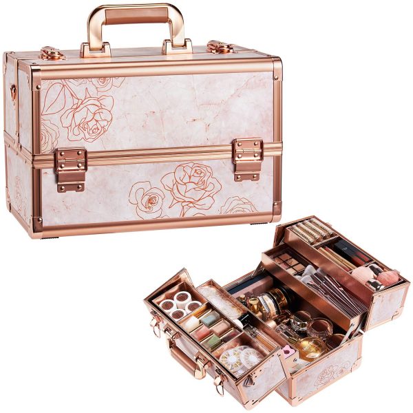 Joligrace Makeup Case Rose Gold Beauty Cosmetic Box