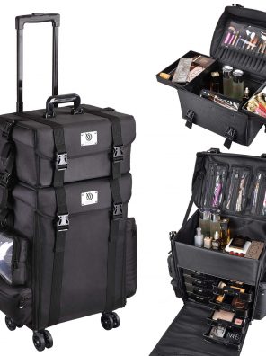 2-in-1 Rolling Makeup Case for Freelance Makeup Artists in Classic Black