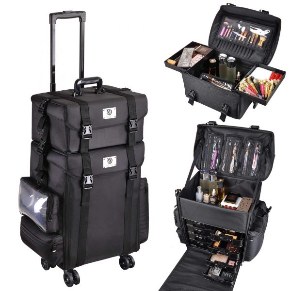 2-in-1 Rolling Makeup Case for Freelance Makeup Artists in Classic Black